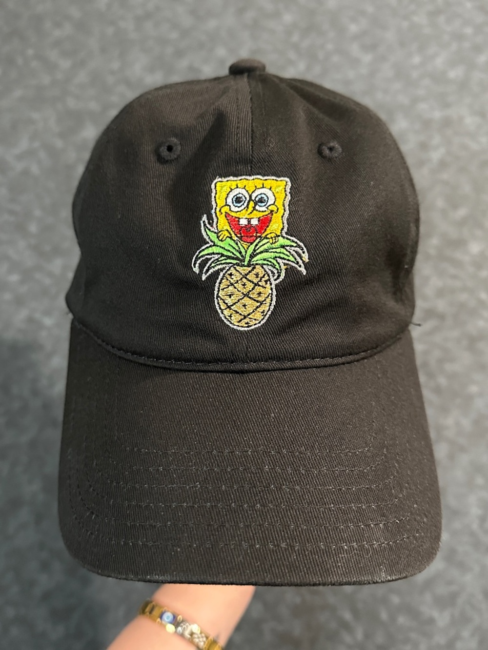 Spongebob SquarePants Pineapple Embroidered Graphic Black Baseball Cap Hat